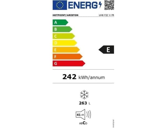 Étiquette énergie — Congélateur armoire Hotpoint Ariston UH8F2CXFR – Grand volume, performant et silencieux