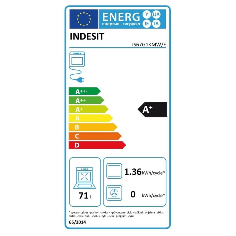 Étiquette énergie — Cuisinière Gazinière Indesit IS67GIKMWEI – Compacte, Performante et Sécurisée