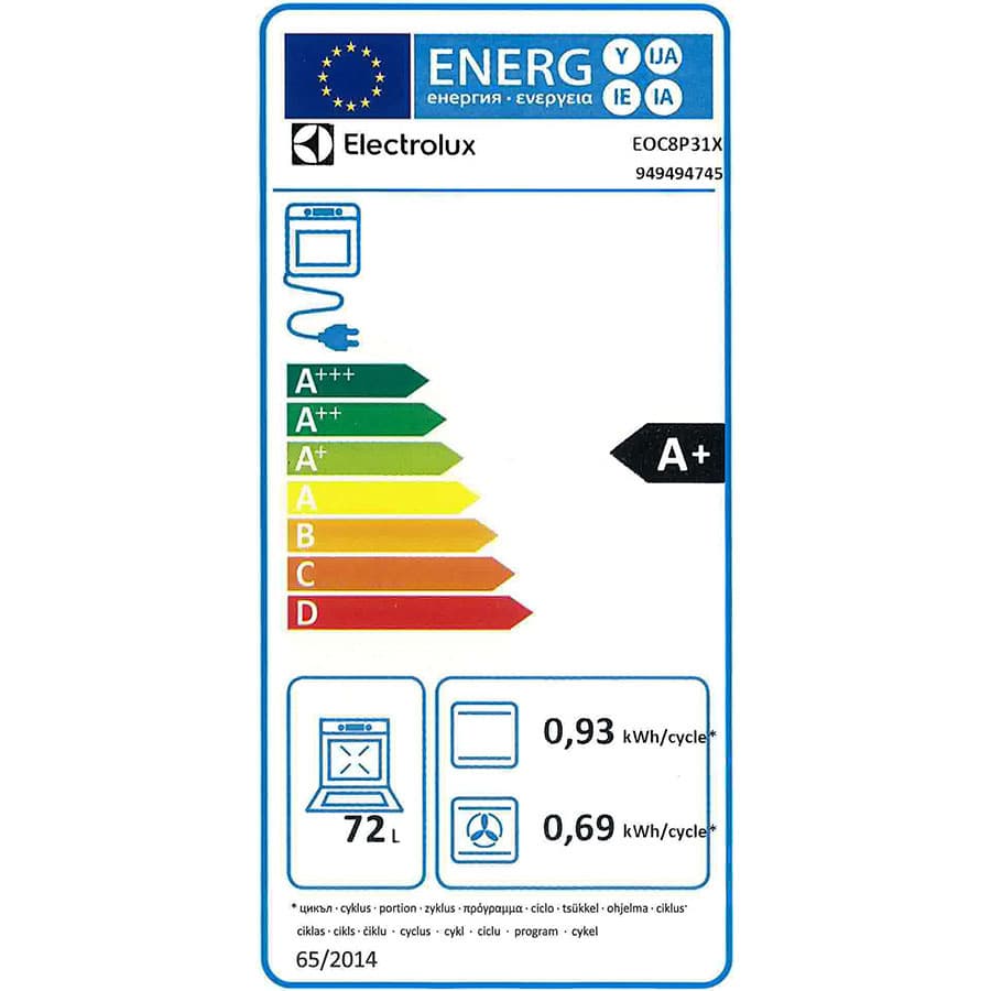 Étiquette énergie — Four Encastrable Electrolux EOC8P31X – Cuisson à la Vapeur et Précision Professionnelle