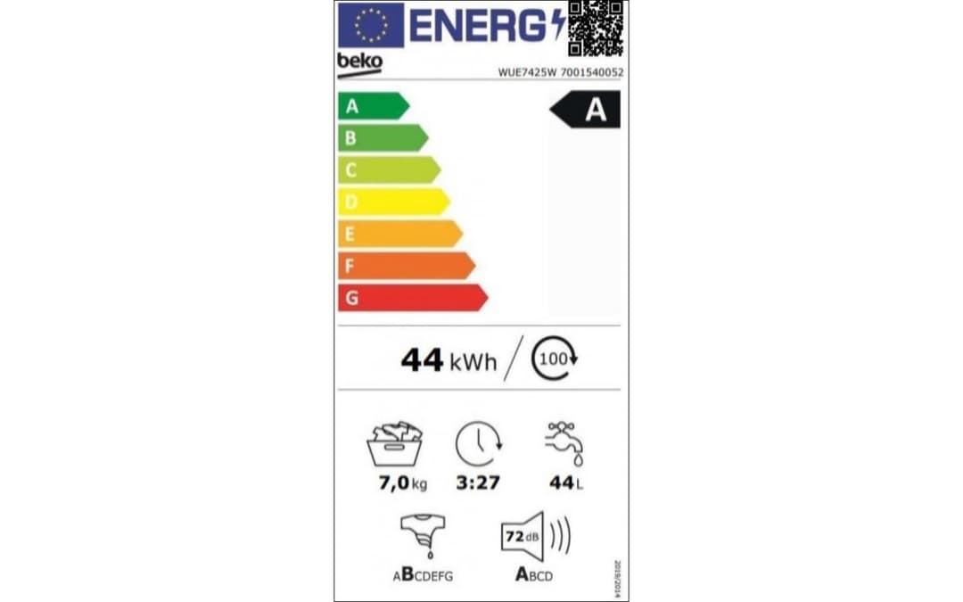 Étiquette énergie — Lave-linge BEKO WUE7425W