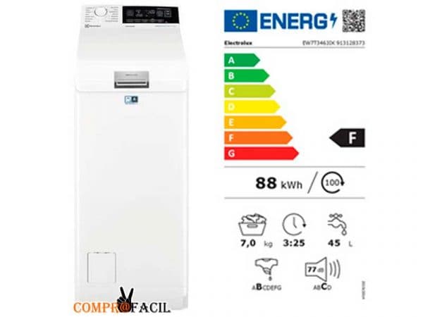 Étiquette énergie — Lave-linge top Electrolux EW7T3463IK - 7 kg - 1400 trs/min - Classe C - Blanc