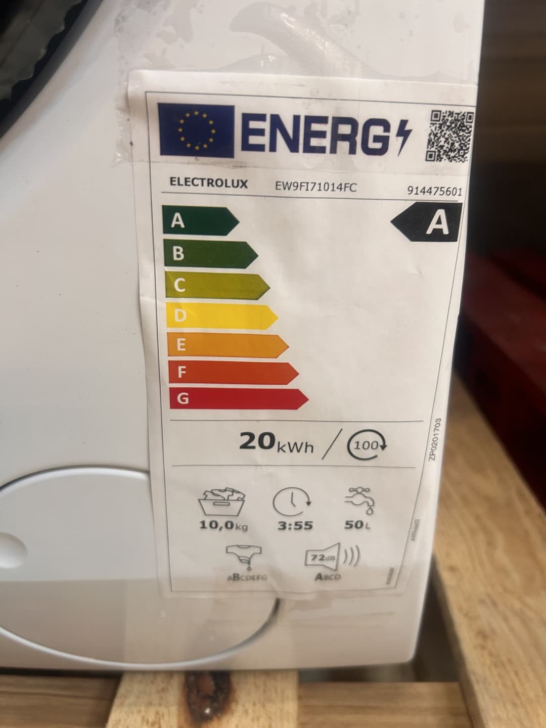 Étiquette énergie — Lave-linge hublot Electrolux PerfectCare 900 10 kg 1400 tr/min – EW9FI71014FC