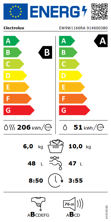 Étiquette énergie — Lave-linge séchant Pompe à chaleur 10/6KG