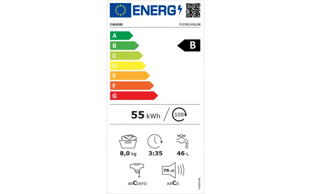Étiquette énergie — Lave-linge Fagor FLF8014SLIW 8 kg - 1400 tr/min - Blanc