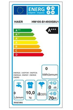 Étiquette énergie — Lave-linge hublot Haier I-PRO SERIES 5 HW100-B14959S8U1F
