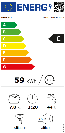 Étiquette énergie — Lave-linge hublot 7,0 kg