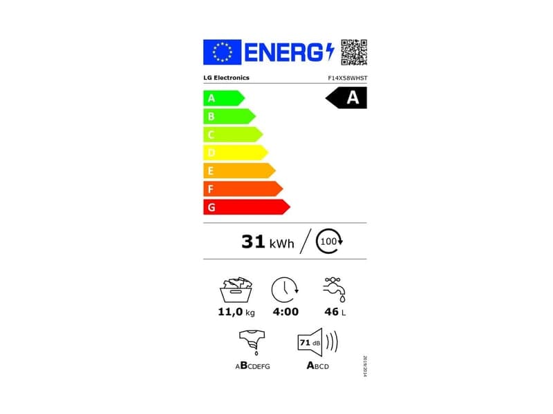 Étiquette énergie — Lave-linge | 11 kg | AI DirectDrive™ | Steam™