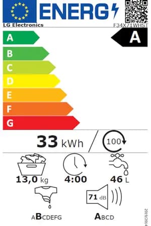 Étiquette énergie — Lave-linge hublot Lg F34X71WHST