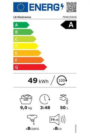 Étiquette énergie — Lave linge frontal hublot 9 kg