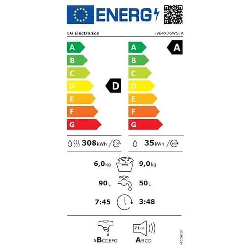 Étiquette énergie — Lave linge sechant LG 9/6KG