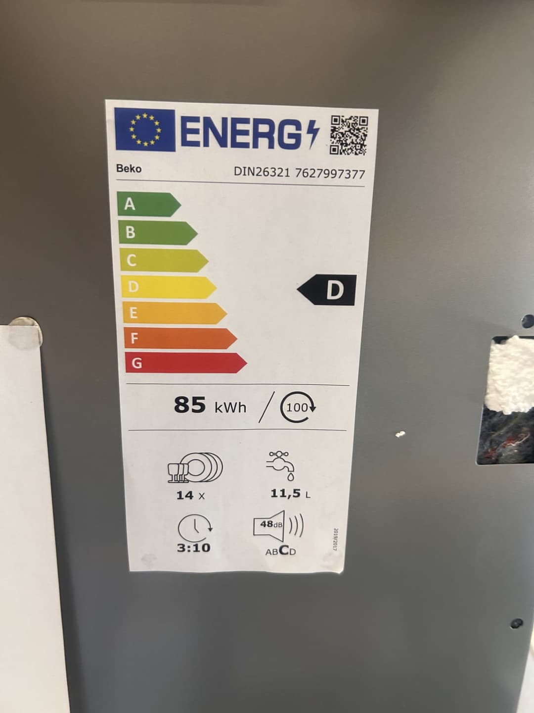 Étiquette énergie — Lave-vaisselle Beko DIN26321 - 14 couverts, Classe A++