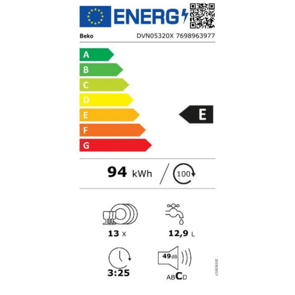 Lave‑vaisselle Beko DVN05320X 60 cm Inox 13 couverts, Classe E — vue 3
