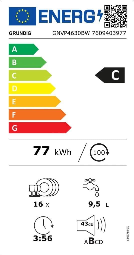 Étiquette énergie — Lave-vaisselle encastrable Grundig GNVP463DW