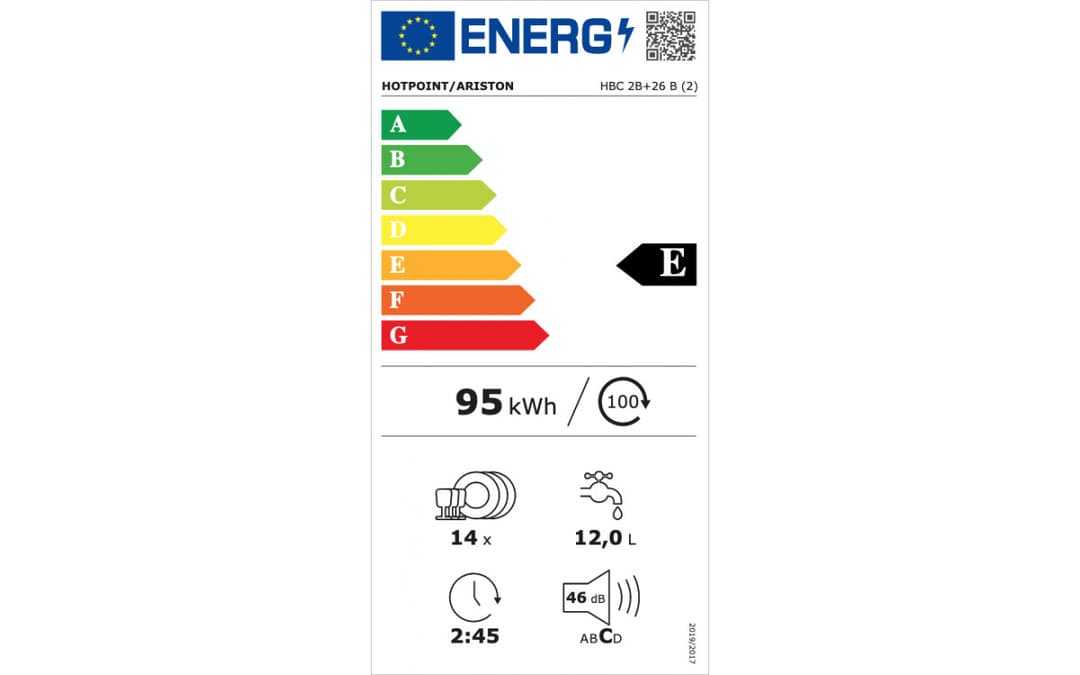 Étiquette énergie — Lave-vaisselle semi-intégrable Hotpoint Ariston HBC2B26B