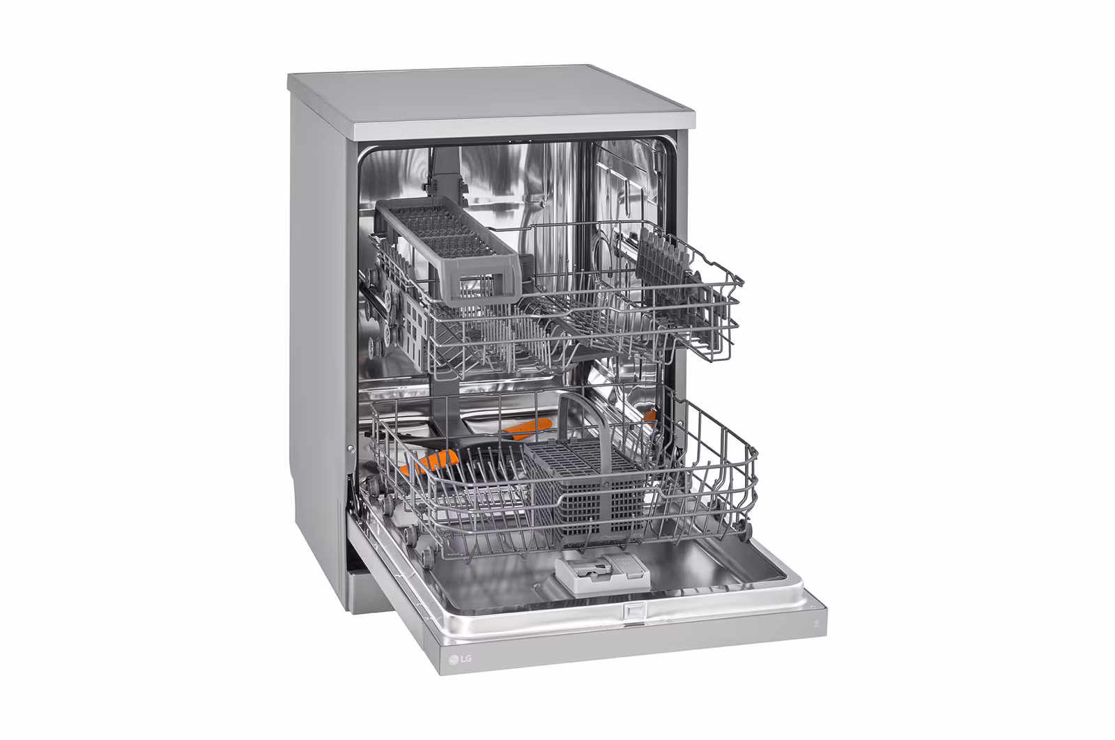 Lave‑vaisselle LG DF142FV – 14 couverts, QuadWash™, Inverter Direct Drive, inox antih­-empreintes, pose libre — vue 3
