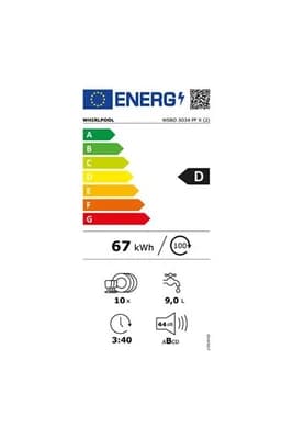 Étiquette énergie — Lave-vaisselle encastrable Whirlpool WSBO3O34PFX - ENCASTRABLE 45 CM