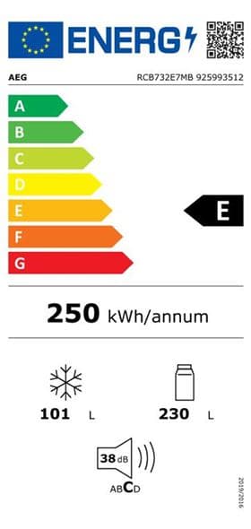 Étiquette énergie — Réfrigérateur congélateur en bas AEG Série 8000