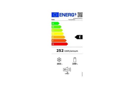 Étiquette énergie — Réfrigérateur combiné BEKO B3RGNA354HG1 – 351 L, NoFrost, Classe E, Gris