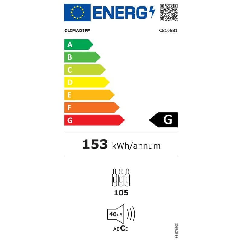 Étiquette énergie — Cave a vin CS105B1 105 bouteilles