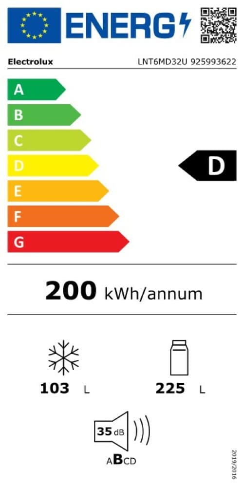 Étiquette énergie — Réfrigérateur Combiné Electrolux LNT6MD32U – Série 600 – 35 dB – Pose libre