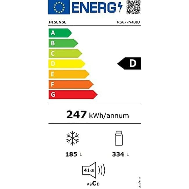 Étiquette énergie — Hisense RS677N4BID frigo américain Pose libre 519 L