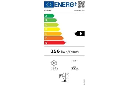 Étiquette énergie — Réfrigérateur-Congélateur combiné Hoover HOCE3T618ES – 341 L, Total No-Frost, Classe E