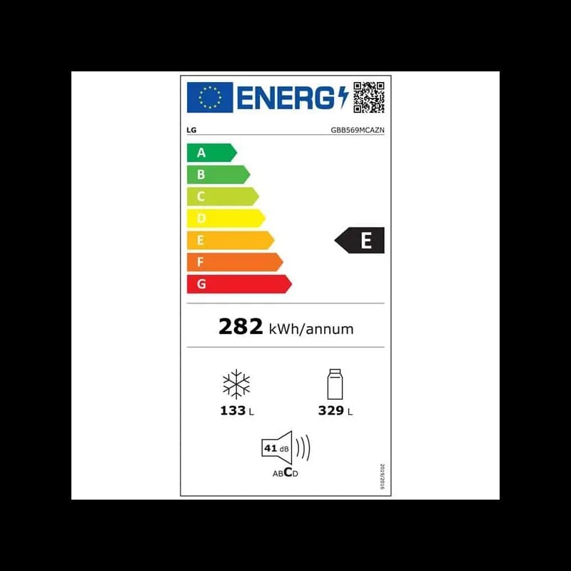 Étiquette énergie — Réfrigérateur Combiné 70 cm de large I 462L | E | Écran tactile Metal Touch | Compresseur Smart Inverter