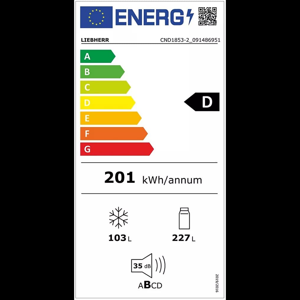 Étiquette énergie — Combiné réfrigérateur-congélateur avec EasyFresh et NoFrost