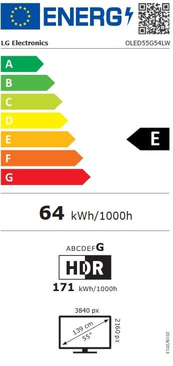 Étiquette énergie — Télévision LG OLED evo AI G5 55″ 4K UHD Smart TV (2025)
