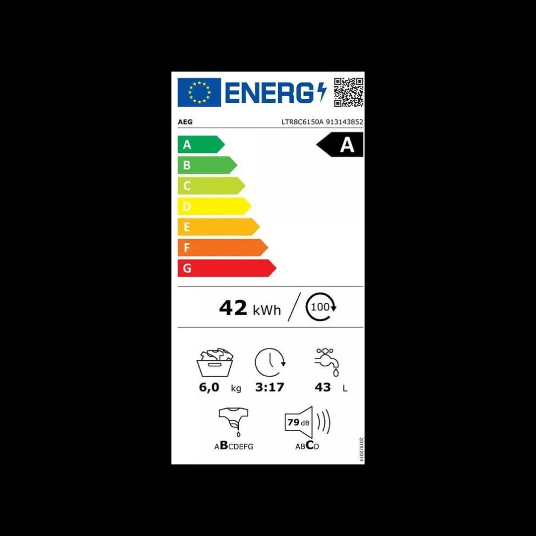Étiquette énergie — Lave linge top AEG 6KG
