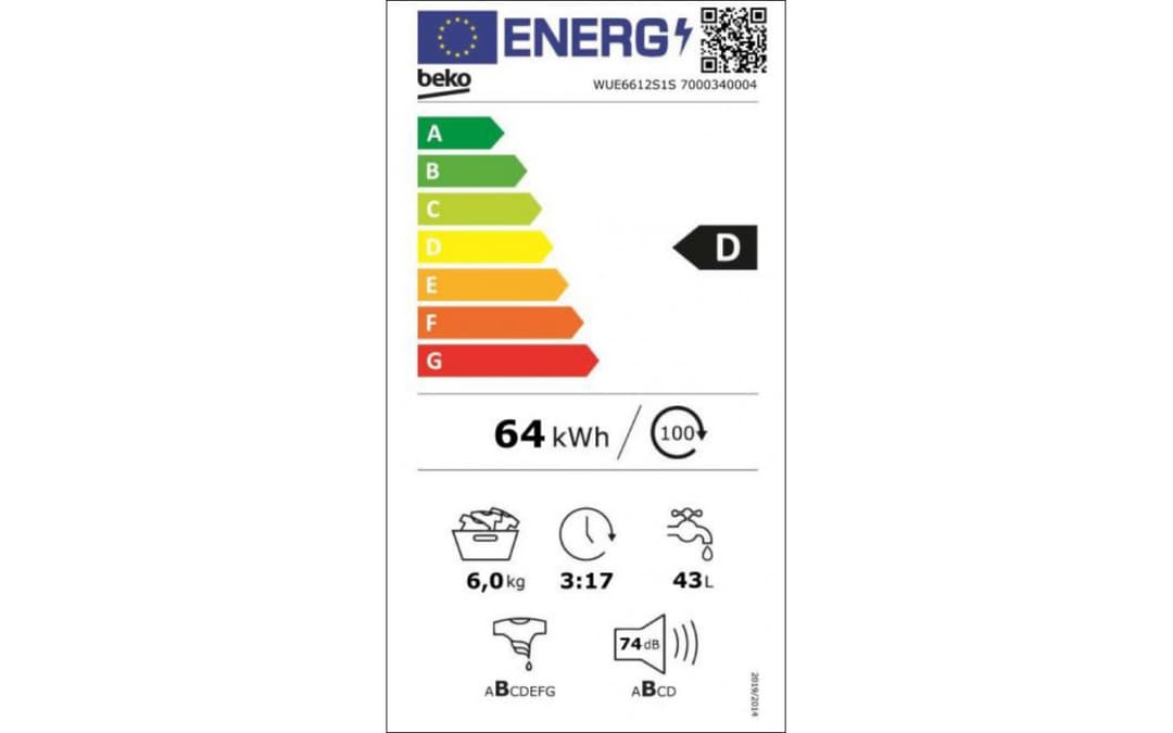 Étiquette énergie — Présentation du lave-linge BEKO WUE6612S1S