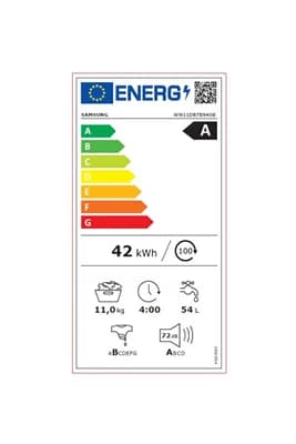 Étiquette énergie — Lave-linge hublot Samsung WW11DB7B94GB ECOBUBBLE
