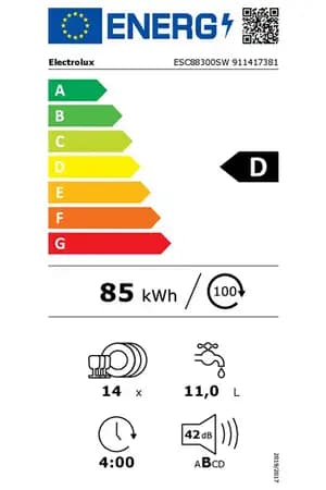 Étiquette énergie — Lave-vaisselle pose libre 60 cm ComfortLift® 14 couverts