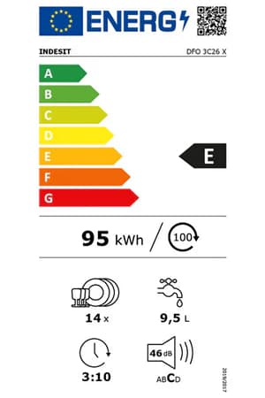 Étiquette énergie — Lave-vaisselle Indesit DFO3C26X inox 14 couverts