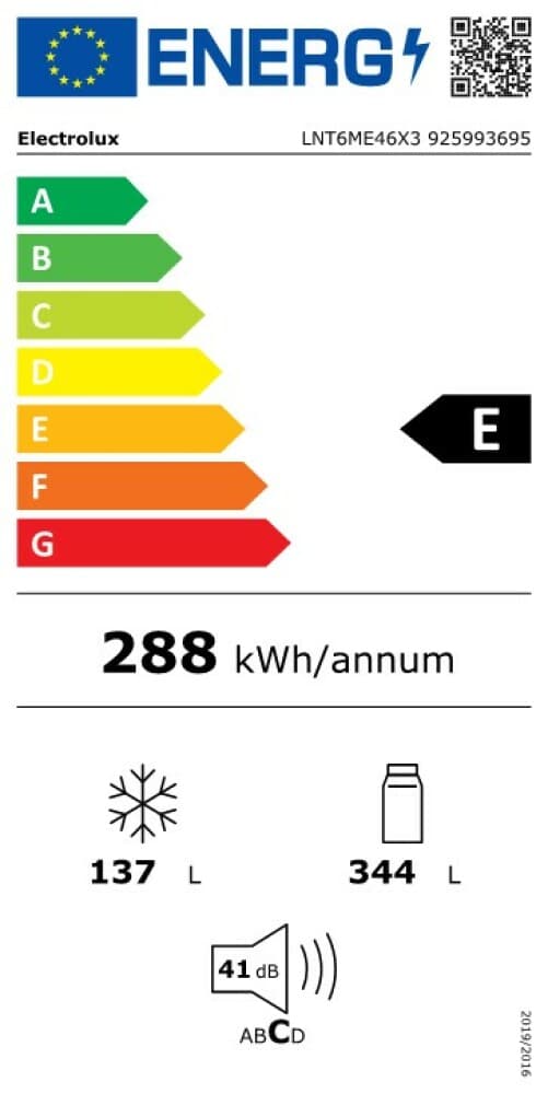 Étiquette énergie — Réfrigérateur combiné LG GBV7280CMB – Grande capacité et technologie No Frost