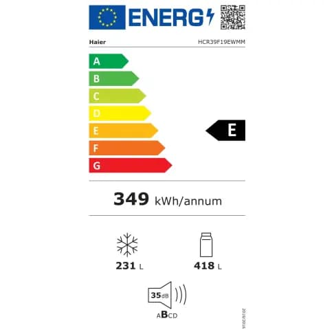 Étiquette énergie — Réfrigérateur HAIER HCR39F19WMM 2 portes, Blanc