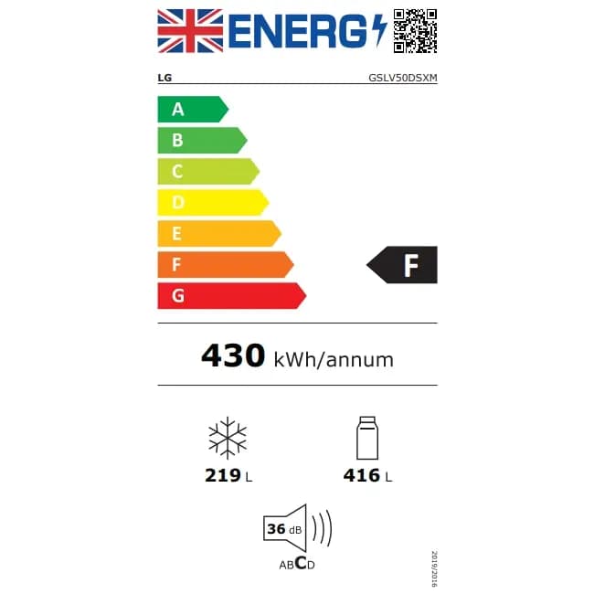 Étiquette énergie — Réfrigérateur américain LG GSLV50DSXE – Grande capacité et design élégant